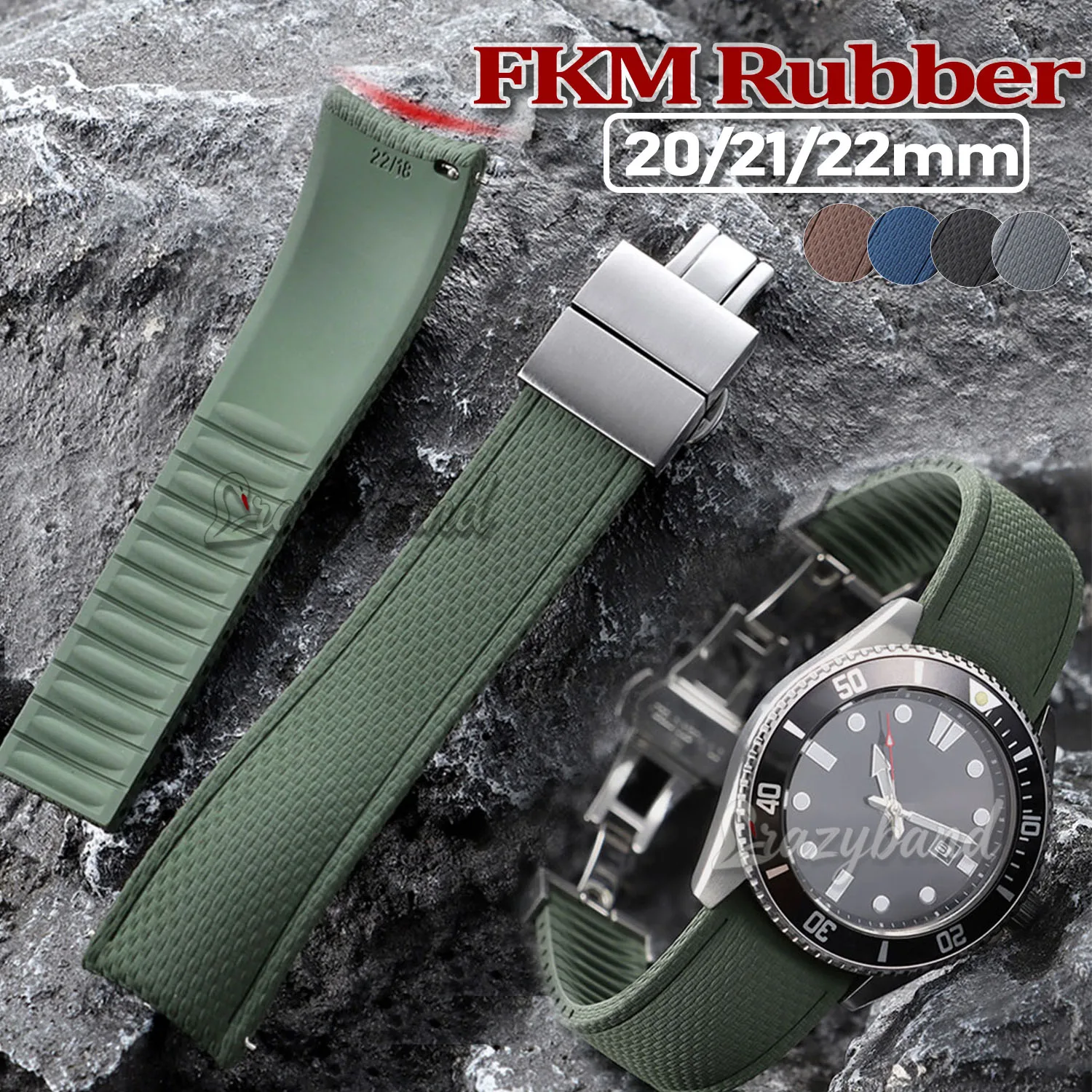 FKM Fluoro Rubber Watch Strap 20mm 21mm 22mm Quick Release Waterproof Sport Universal for Tissot for Seiko for Omega WristBand