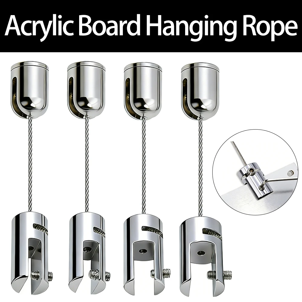 2-4PCS 1.5mm Adjustable Stainless Steel Wire Rope Acrylic Board Billboard Kit with Clip Code and Hanging Hook for Art Hanging