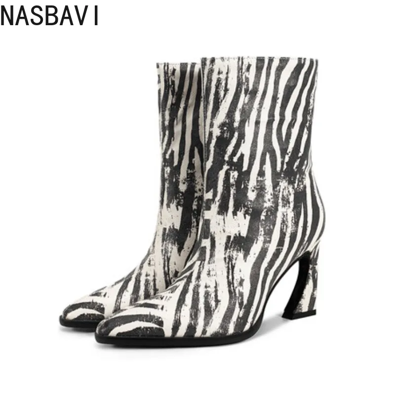 

Winter Thick Heel Zebra Pattern High Boots Fashionable Pointed Slip-On Fashion Boots Women Comfortable Boots Woman 2026 Trend 43