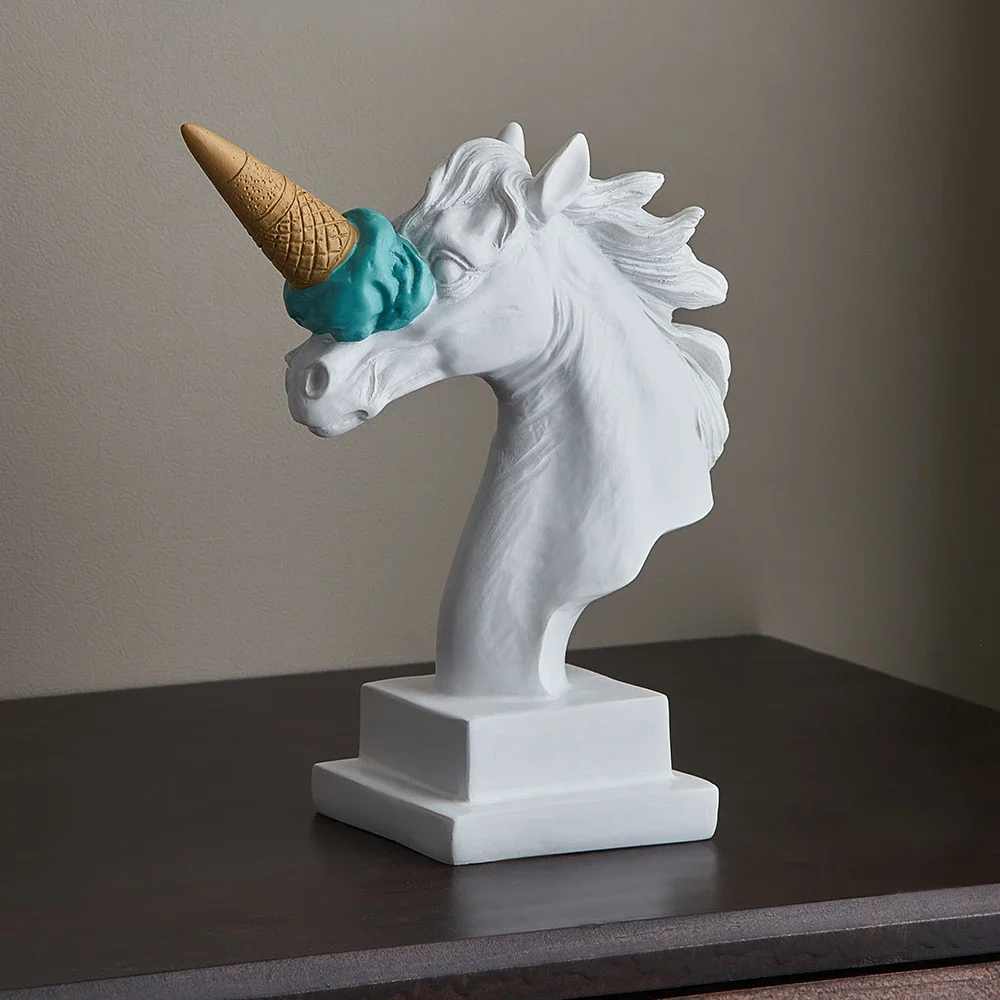 Modern Style Ice Cream Unicorn Sculpture Home Desktop Decor Resin Statue Living Room Decoration Interior Figurine Ornament Gift