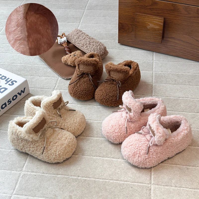 

Children Fashion Autumn Winter 2025 Soft Soled Baby Boots Plush and Thick Furry Shoes for Kids Non-slip Boys Girls Cotton Boots
