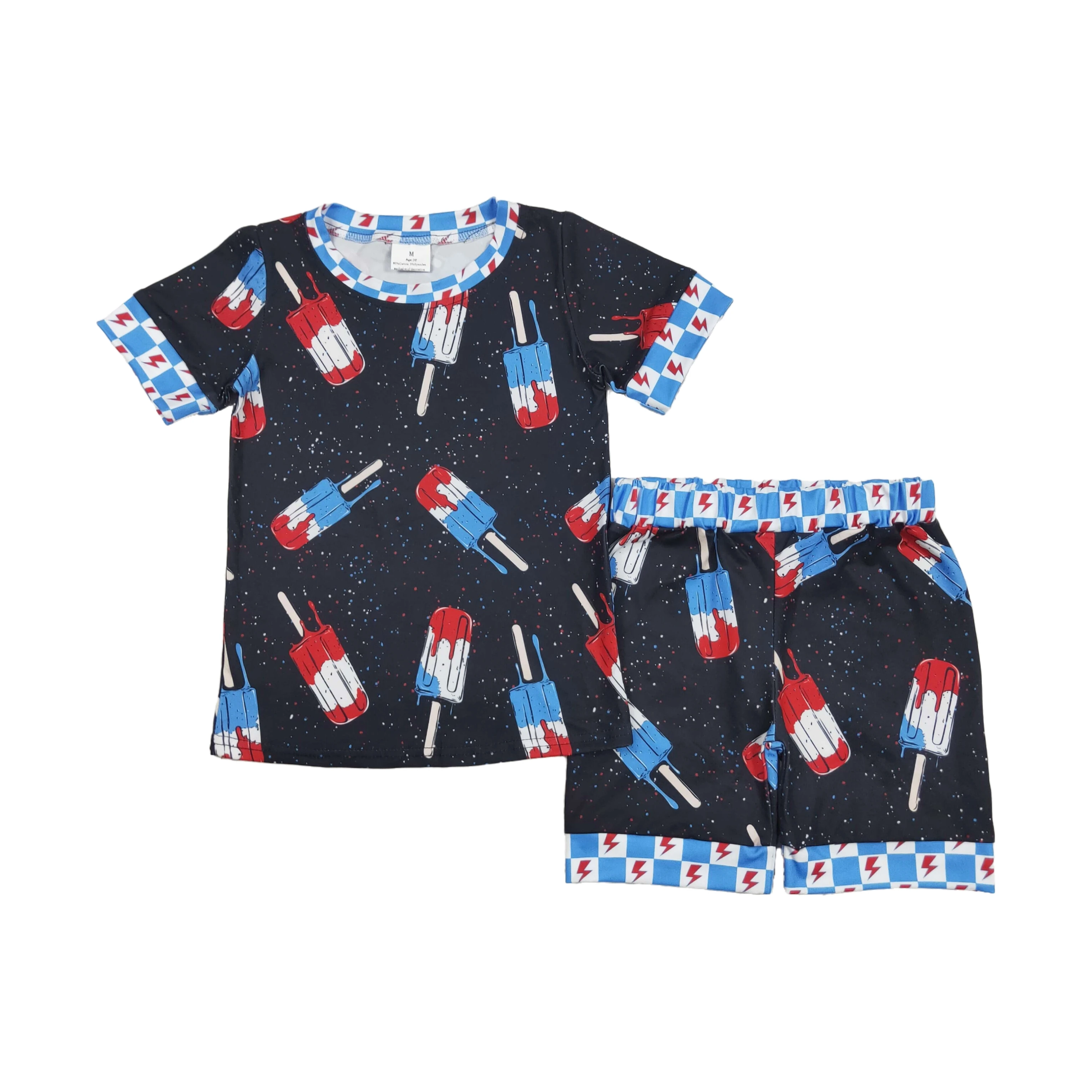 Wholesale July 4th Baby Boys Black Short Sleeves Popsicle Top Shorts Pajamas Sets Infant Summer Boutique Kids Children Outfits