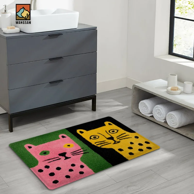 VIKAMA Abstract Leopard Pattern Cat Welcome Floor Mat Anti-Slip Washable Kitchen Floor Mat Bedroom Carpet Home Decoration