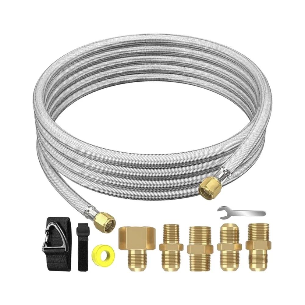 Stainless Steel Reinforced Propane Extension Hose 6 Feet for Grilling For Camping and Recreational Vehicle Use