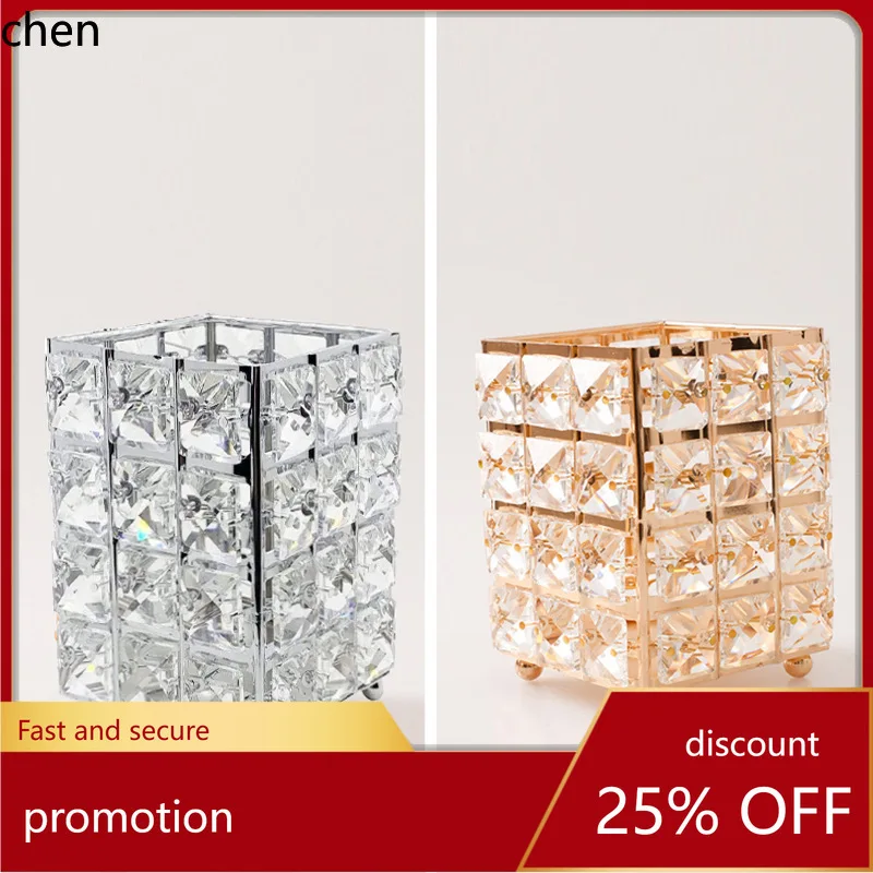 

H1 cross-border dropshipping crystal candle holder desktop flower pot makeup brush storage box metal storage ornaments