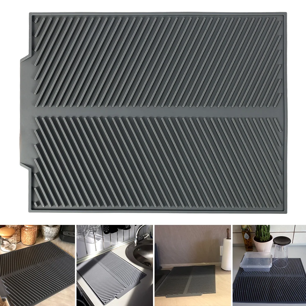 Silicone Dish Drying Mat for Kitchen 43x33CM Dish Draining Mat Flexible Heat Resistant Drying Pad Non Slip Reusable Sink Mat