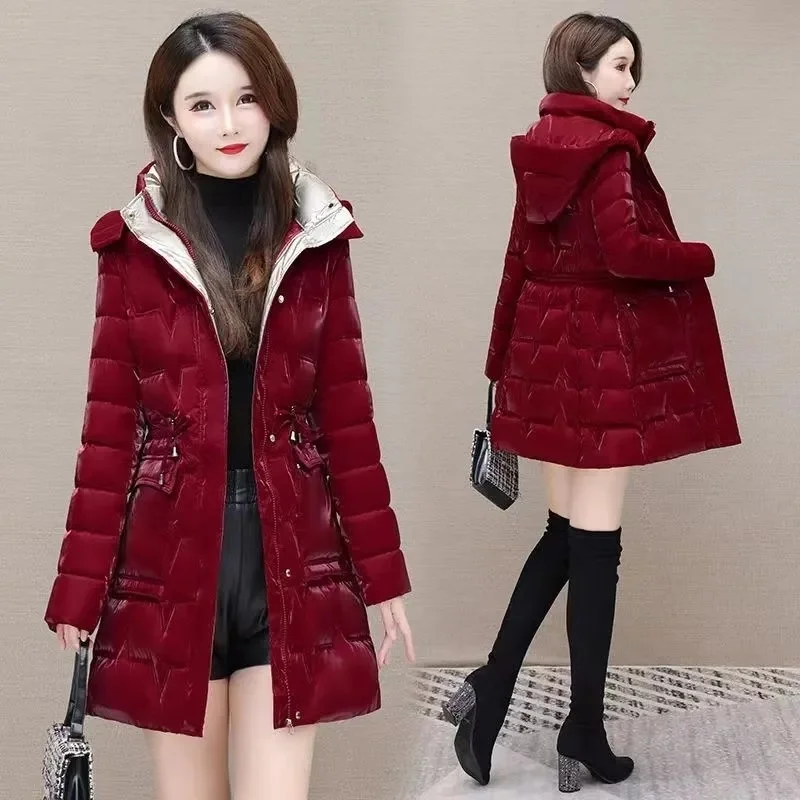 New Down Cotton Coat Women 2024 Korean Cotton Coat For Women Winter Thick Warm Long Thick Colorful Outwear Hooded Coat Lace-Up