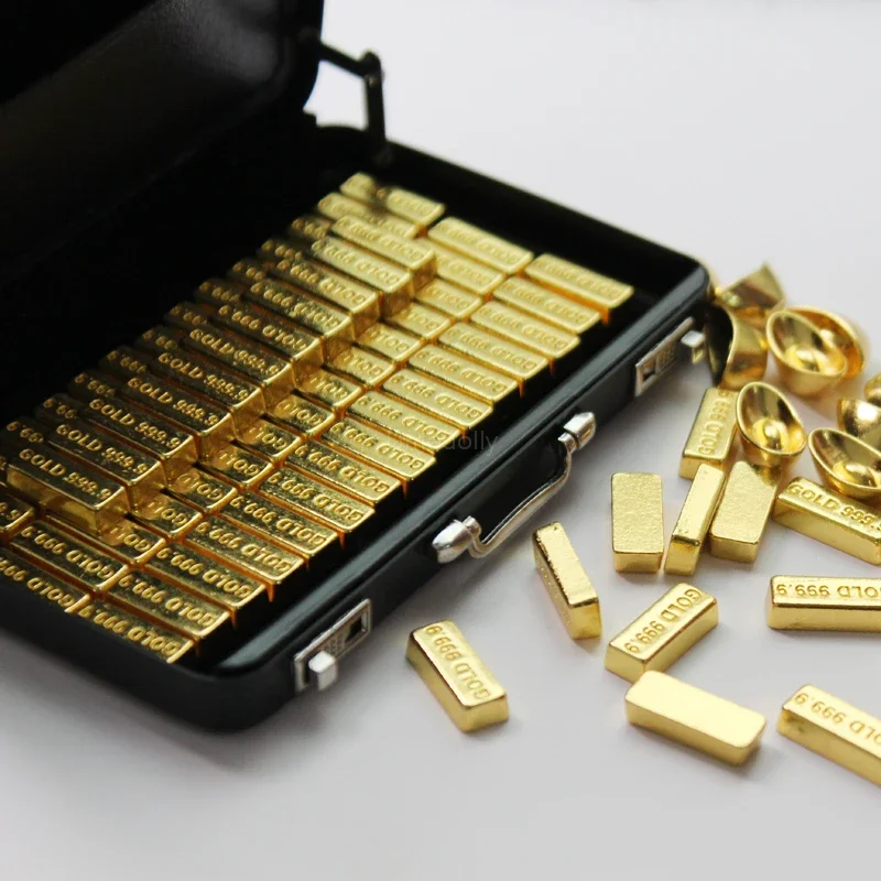 1/6 Scale Miniature Dollhouse Simulation Gold Bar Mini Briefcase for Barbies BJD Doll Accessories Toy