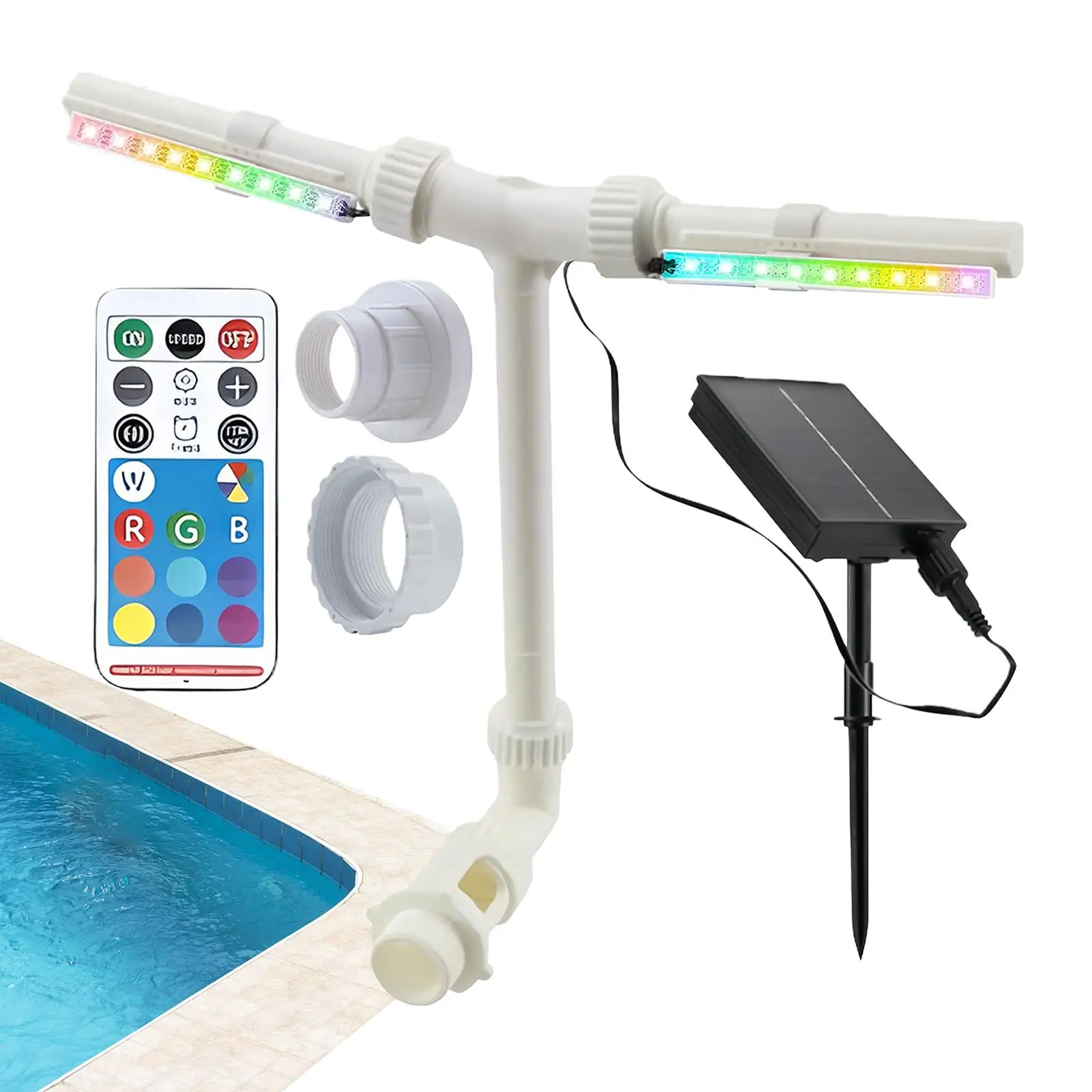 

Фонтан для бассейна, двойной разбрызгиватель с дистанционным управлением и регулируемым 7-цветным светодиодным светом, двойной распылитель, фонтан для бассейна для пруда