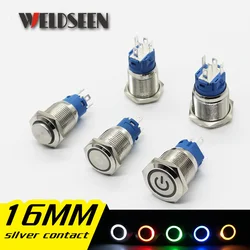 16mm Metal Push Button Switch LED Light 12V 24V 36V 48V 110V 220V Momentary Latching Type Power Start Stop