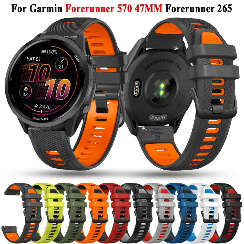 VENU 2 3 Garmin Forerunner 570 47MM 265 255 음악 965 745 시계 밴드 22mm 손목 밴드 팔찌 용 투톤 스포츠 실리콘 스트랩