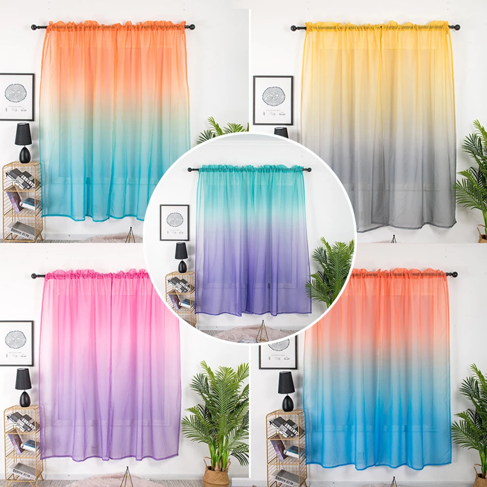 

NEW Gradient Tulle Curtain Window Modern Bedroom for Living Room Solid Color Sheer Yarn Panel Kitchen Ready Made Shading Curtain