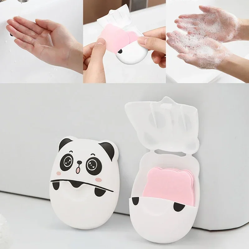 50pcs Travel Portable Panda Soap Paper Disposable Soap Hand Cleaner Bath Washing Hands Clean Scented Slice Mini Paper Soap