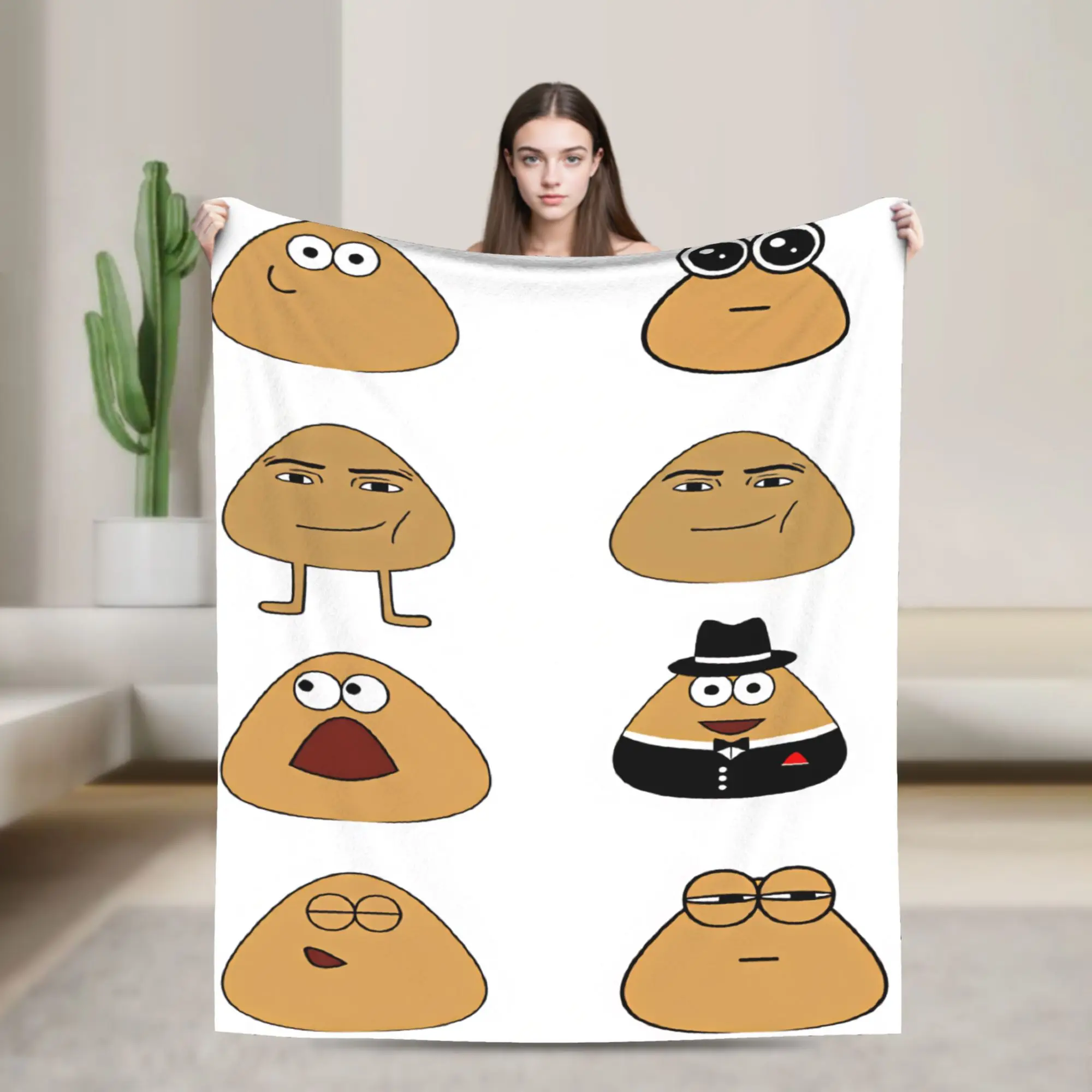 Pet Alien Pou Animated Television Soft Cozy Blanket  Funny Travel Throw Blanket Outdoor Flannel Bedspread Sofa Bed Cover