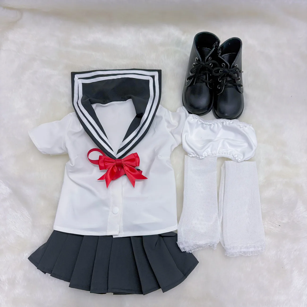 68-80cm Silicone Doll Navy JK Outfit White Shirt Pleated Skirt Bow Tie Socks Shoes Sailor Uniform Set Doll Dress Up Accessories