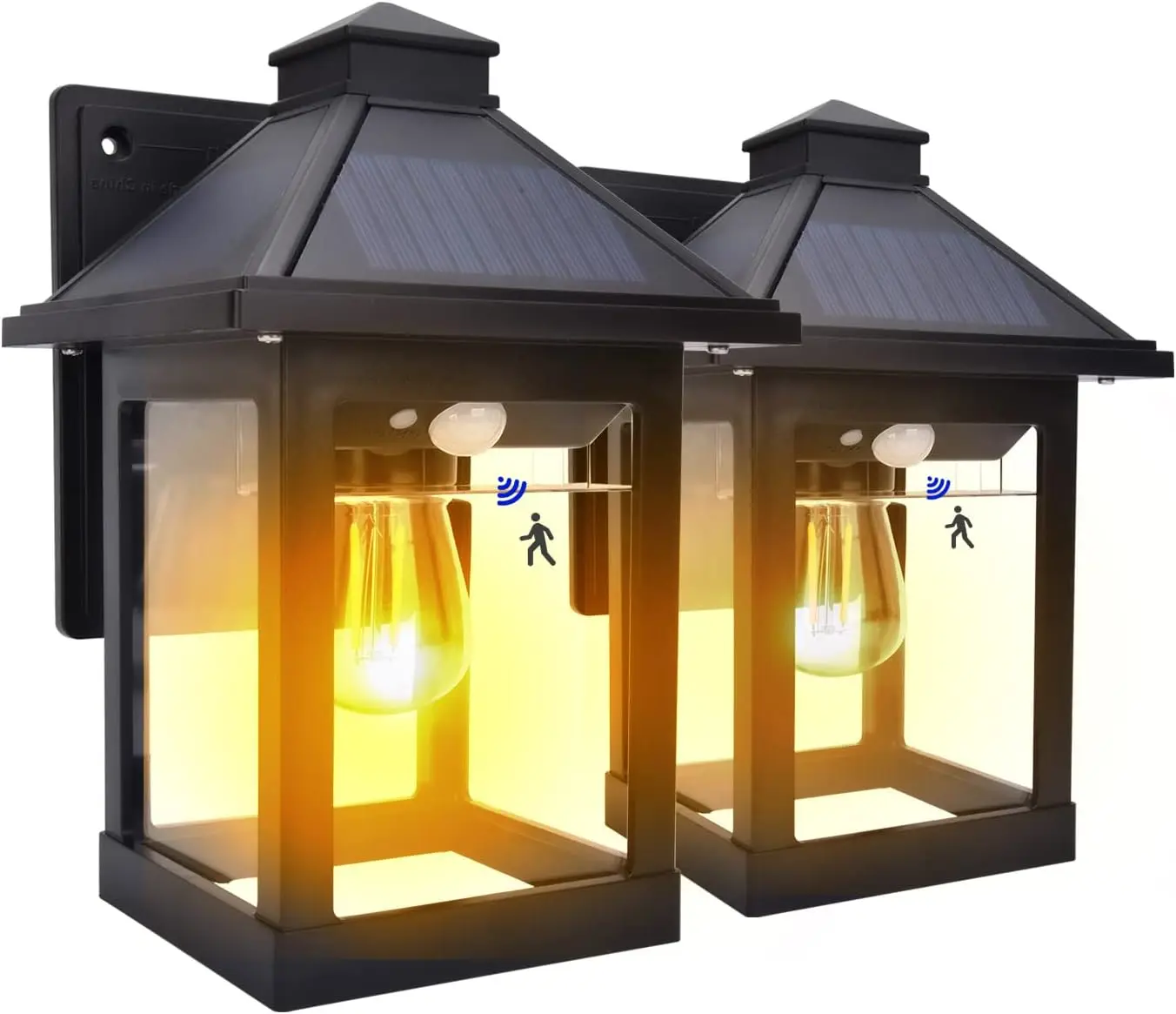 

2 Pack Solar Lanterns Outdoor Waterproof IP65, 3 Modes LED Wall Lights with Motion Sensor for Porch, Patio, Fence