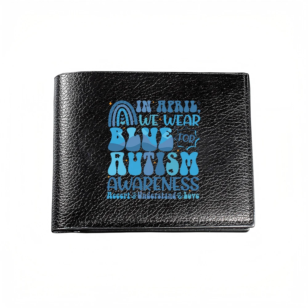 In April We Wear Blue For Autism Awareness Respect Understand Love Men Wallet Card Holder Fashion Statement Accessory