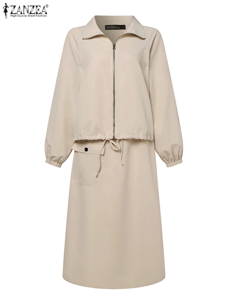 Zanzea Vrouwen Lente Jassen & Lange Rok Elegante Jurk Sets 2 Stuks Lange Mouw Jassen Rokken Pakken Mode Losse Bijpassende Sets 2024