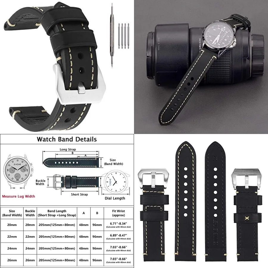 

Leather Watch Bands for Men, Vintage Crazy Horse Leather Vegetable Tanned Leather Thick Leather Watch Bands