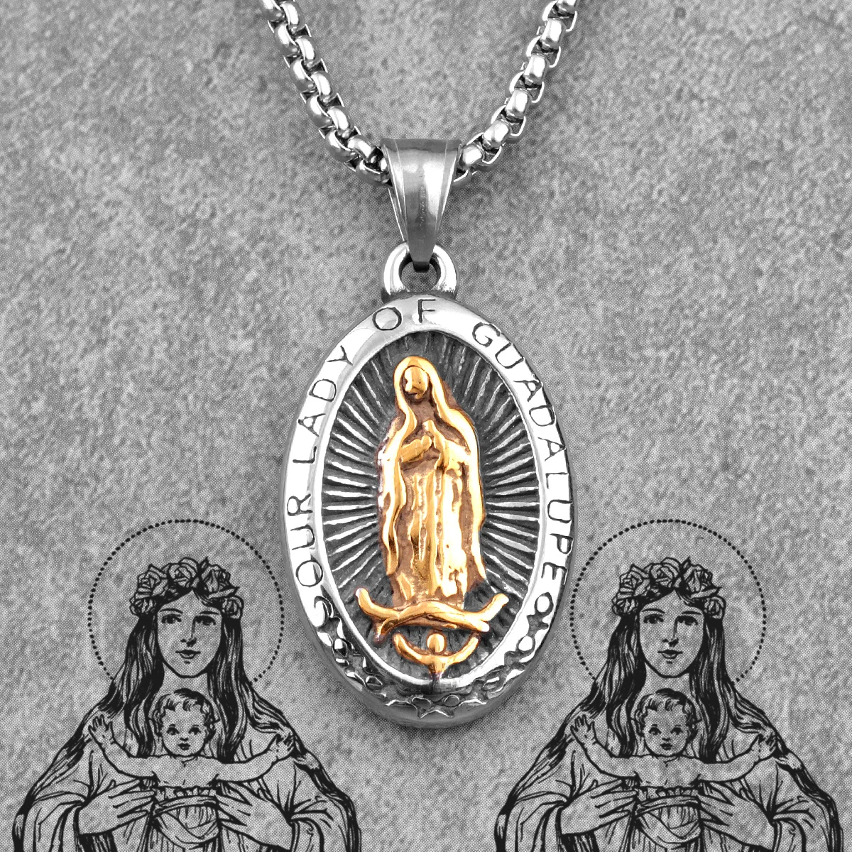 

Our Lady of Guadeloupe Stainless Steel Men Necklaces Pendants Chain Punk for Boyfriend Male Jewelry Creativity Gift Wholesale