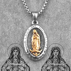 Our Lady of Guadeloupe Stainless Steel Men Necklaces Pendants Chain Punk for Boyfriend Male Jewelry Creativity Gift Wholesale
