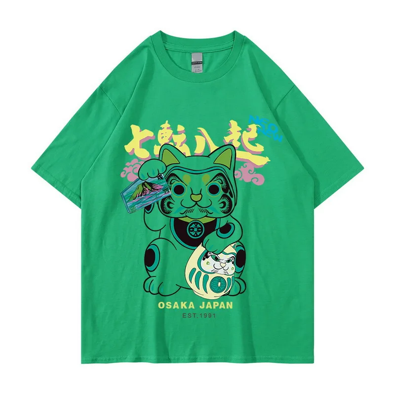 Hip Hop Tshirt 2023 Men Japanese Fortune cat Print T Shirt Streetwear Harajuku Summer Short Sleeve T-Shirt