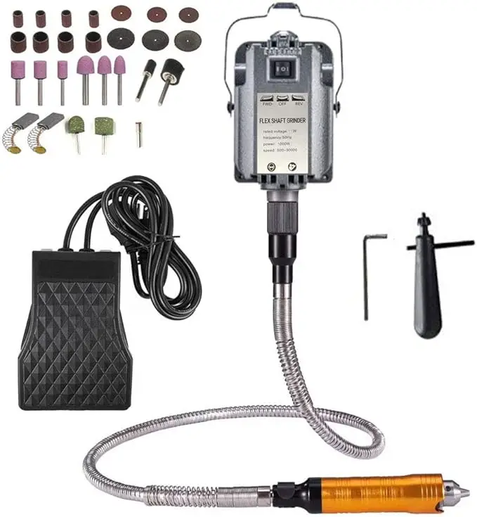 1000W Rotary Tool Flex Shaft Electric Hanging Grinder Carver, Forward and Reverse Rotation, Multi-Function Jewelry Repair Kit