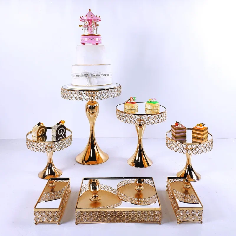 Dessert Display Stand Birthday Party Anniversary Golden High-foot Set Cake Wedding Cupcake Iron Tray Round Tea Event Decoration