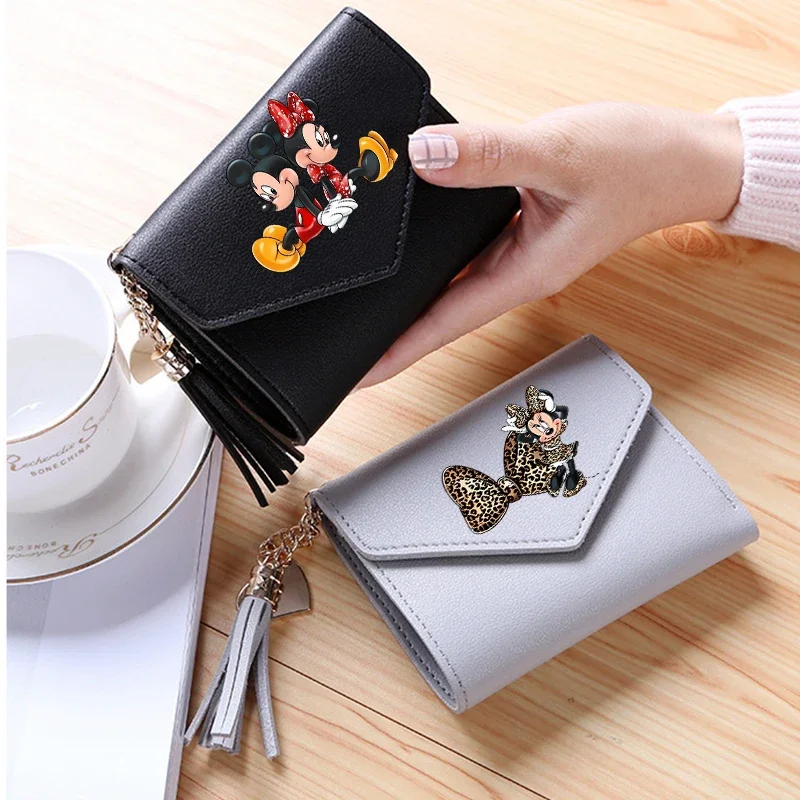 Disney Cartoon Minnie Mouse Women Wallets New Purses PU Leather Money Bag Female Short Hasp Purse Small Coin Card Holder Wallet