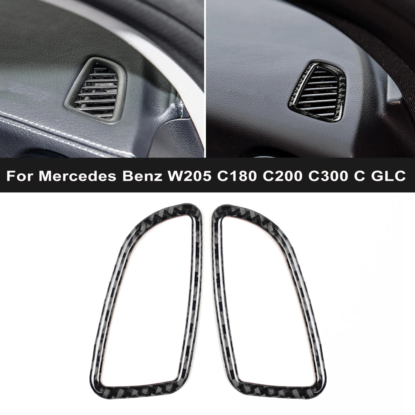For Mercedes Benz W205 C180 C200 C300 C GLC Class Carbon Fiber Dashboard Air Vent Outlet Trim Frame Sticker Car Accessories