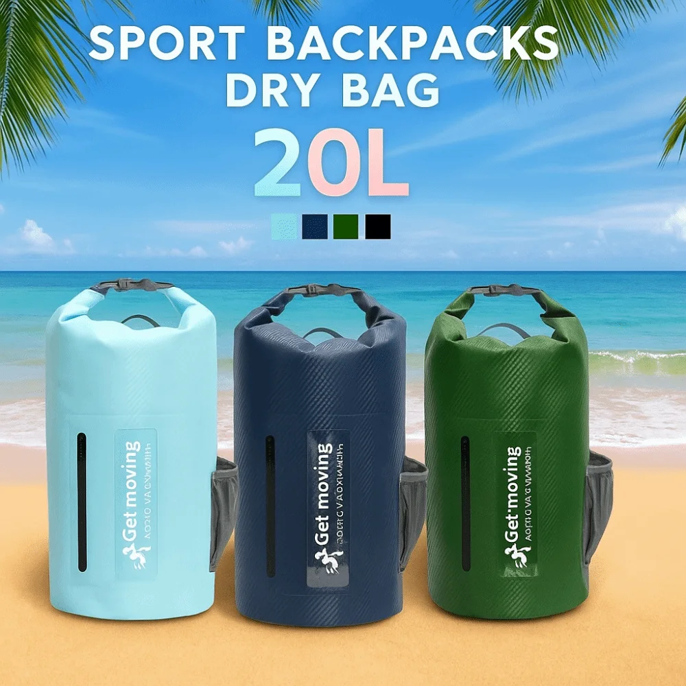 

20L Waterproof Dry Bag Large-Capacity with Shoulder Straps Swimming Bucket Bag Lightweight Foldable Beach Backpack