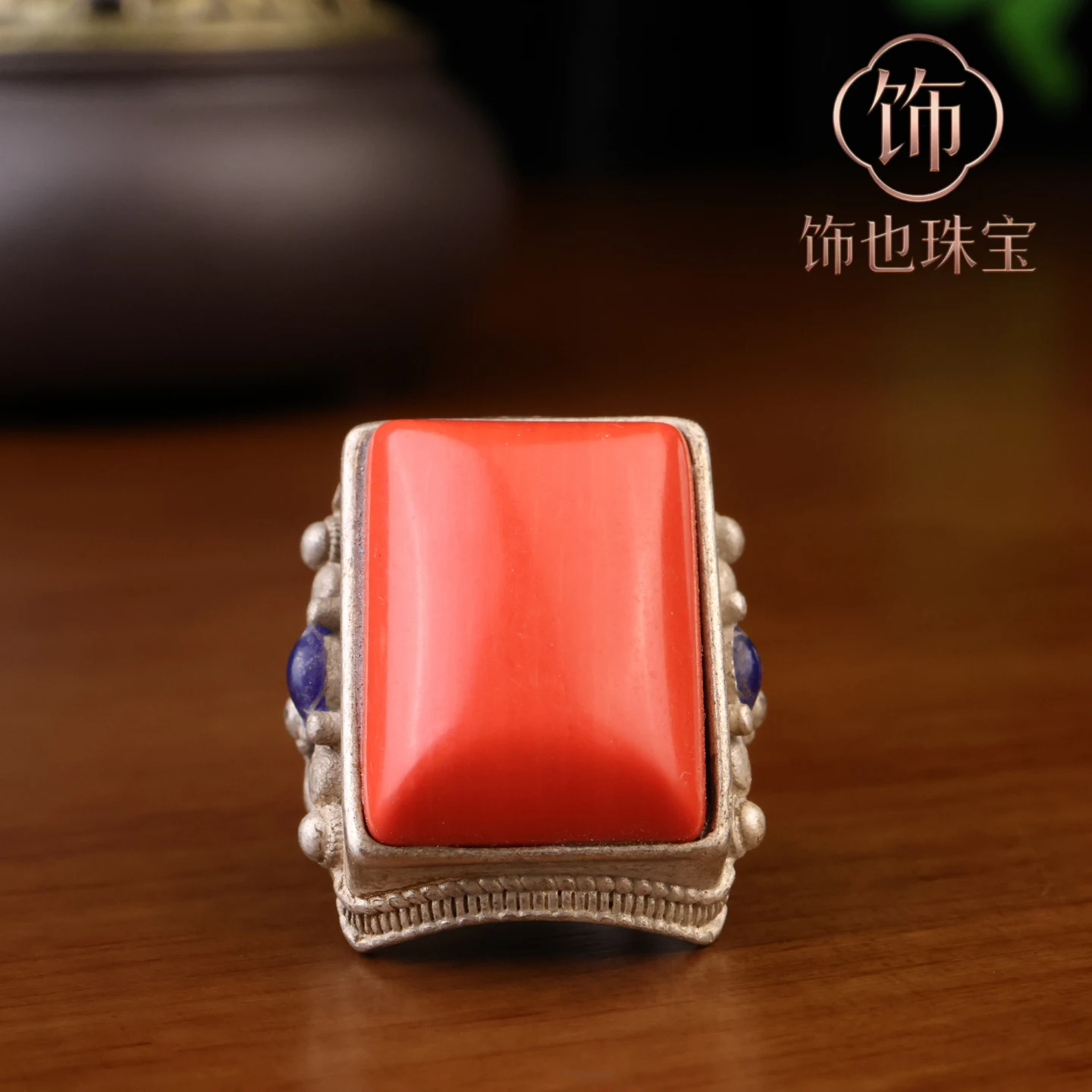 Tibetan silver white copper silver-plated inlaid jade live ring men's and women's rings, retro pulp-coated handicrafts