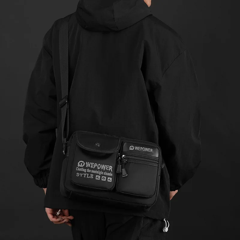 Men's waterproof nylon fabric casual single-shoulder bag, multi-pocket commuting travel ultra-light crossbody bag