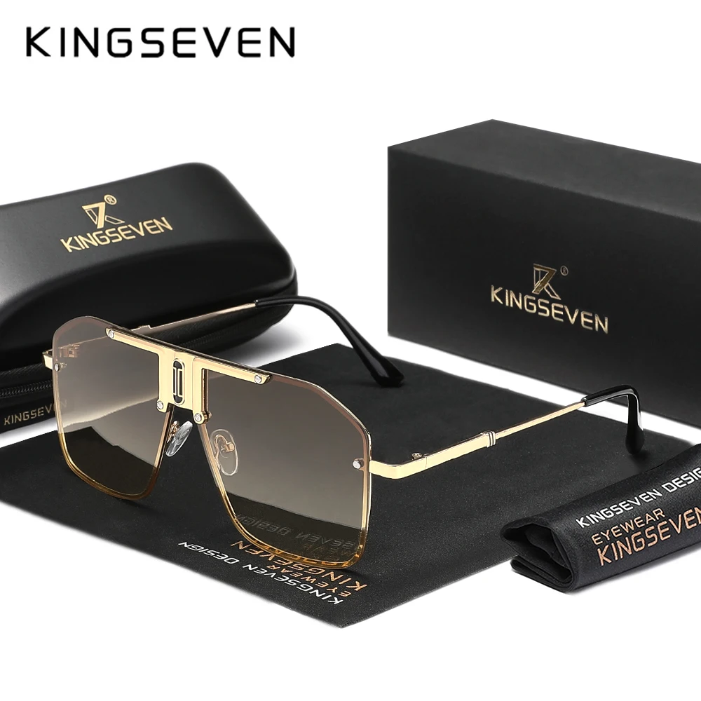 

KINGSEVEN Square Sunglasses Men Women Vintage Oversized Rimless Sunglasses For Female Glasses Driving Eyepiece UV400