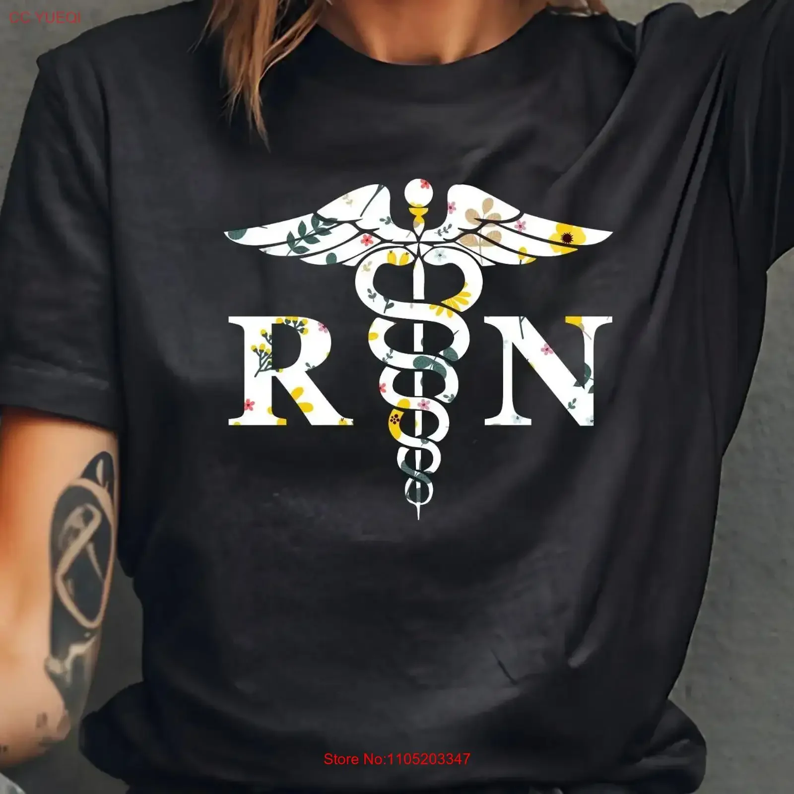 

Футболка медсестры с цветочным узором RN, медицинская зарегистрированная одежда, униформа для медсестер, медицинская работница, винтажная стираная дышащая одежда