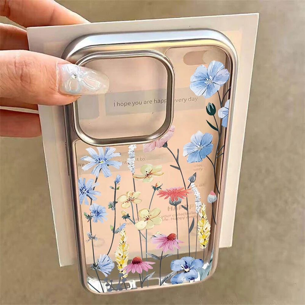 Blumen-Handyhülle für iPhone 17 15 13 14 16 11 12 Pro Max Plus 16 17 XR XS Hüllen Transparent Silberbeschichtet Luxus-Schutzhülle – Detail 7
