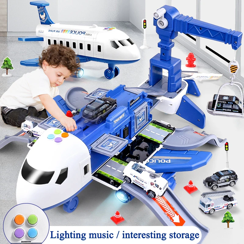 Children\'s toy aircraft fall-resistant alloy car boy 3 years old 2 years old baby brain puzzle multi-function toy car