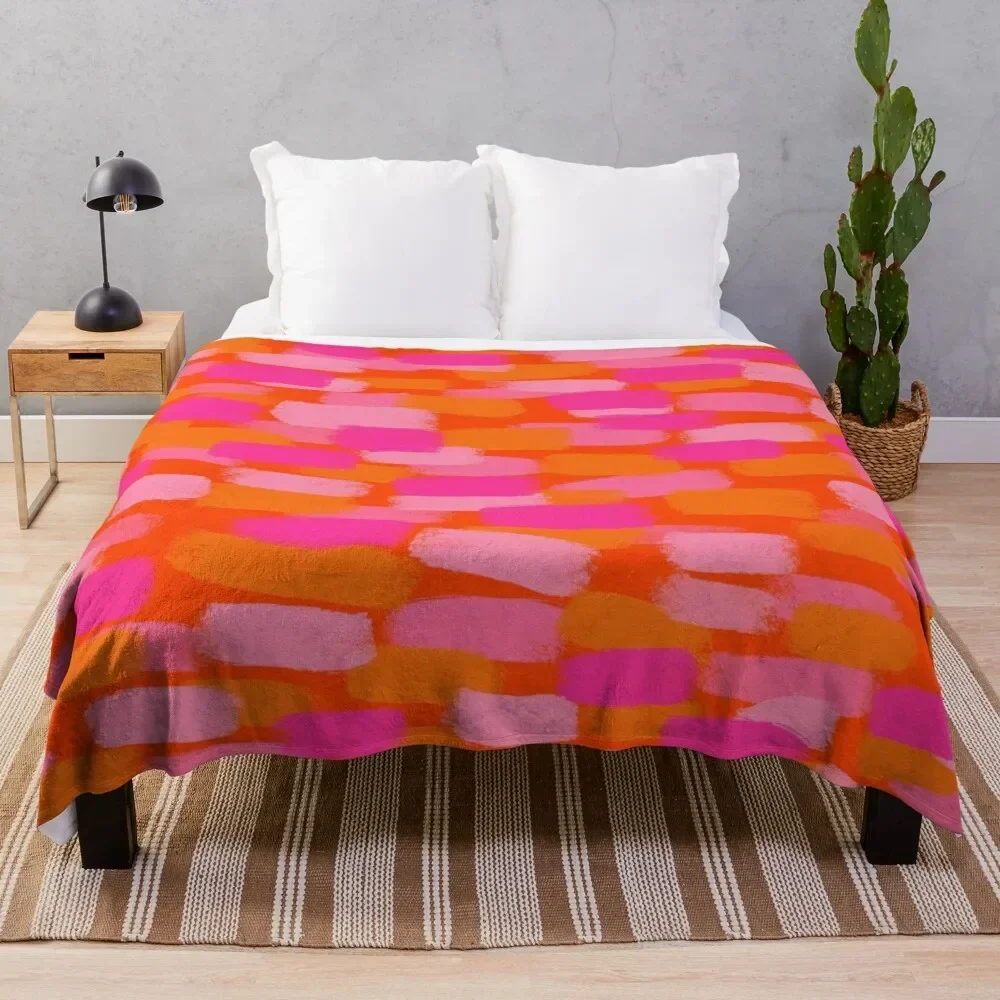 Abstract, Pink and Orange, Paint Brush Effect Throw Blanket Camping Fashion Sofas Blankets