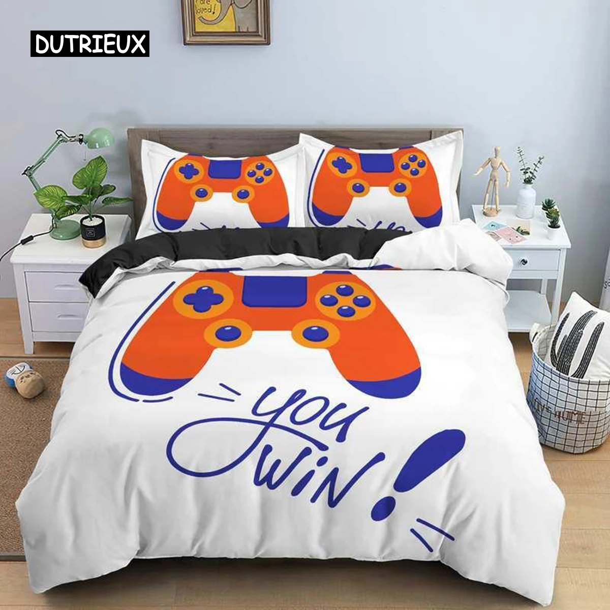 Game Duvet Cover Set Full Microfiber Gaming Bedding Set 3pcs for Kids Boys Girls Video Games Comforter Cover Gamepad Quilt Cover