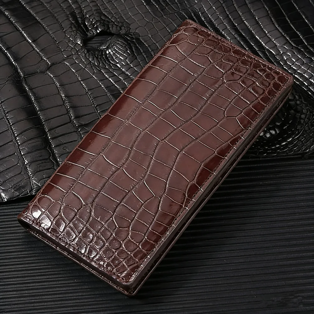 Authentic crocodile belly leather business people long double-fold wallet genuine leather men's handbag fashion suit wallet card