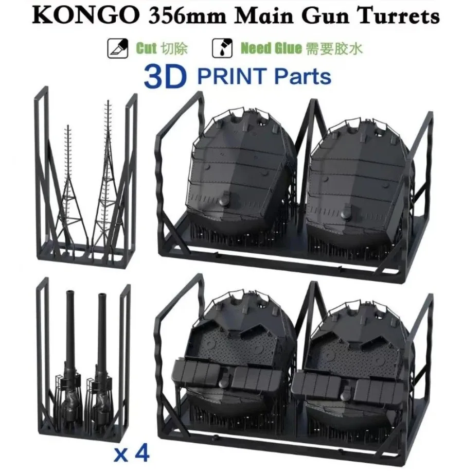 BUNKER IJN35176 1/350 IJN Warship Kongo 356mm Main G u n Turrets 3DPrint Model Set