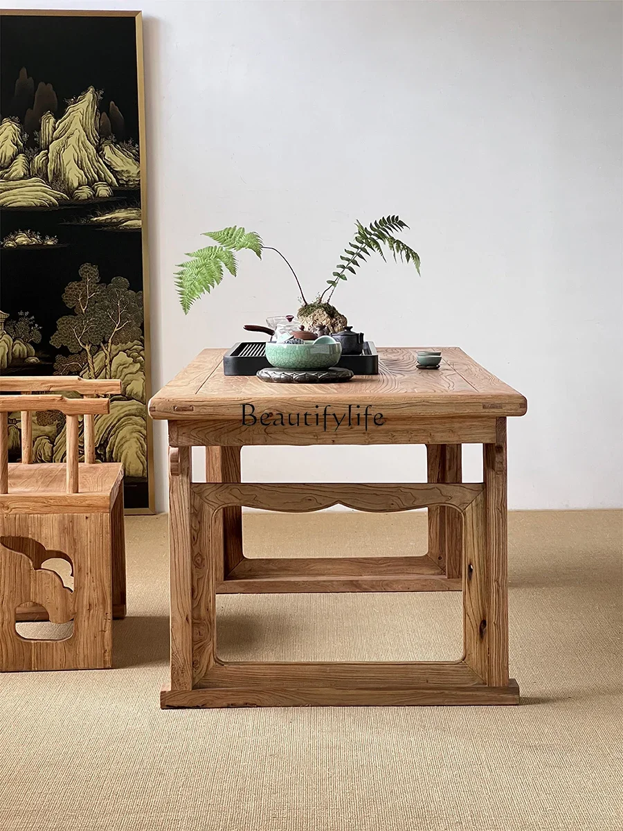 

ls 04 Log tea table wabi-sabi wind solid wood weathered old elm furniture