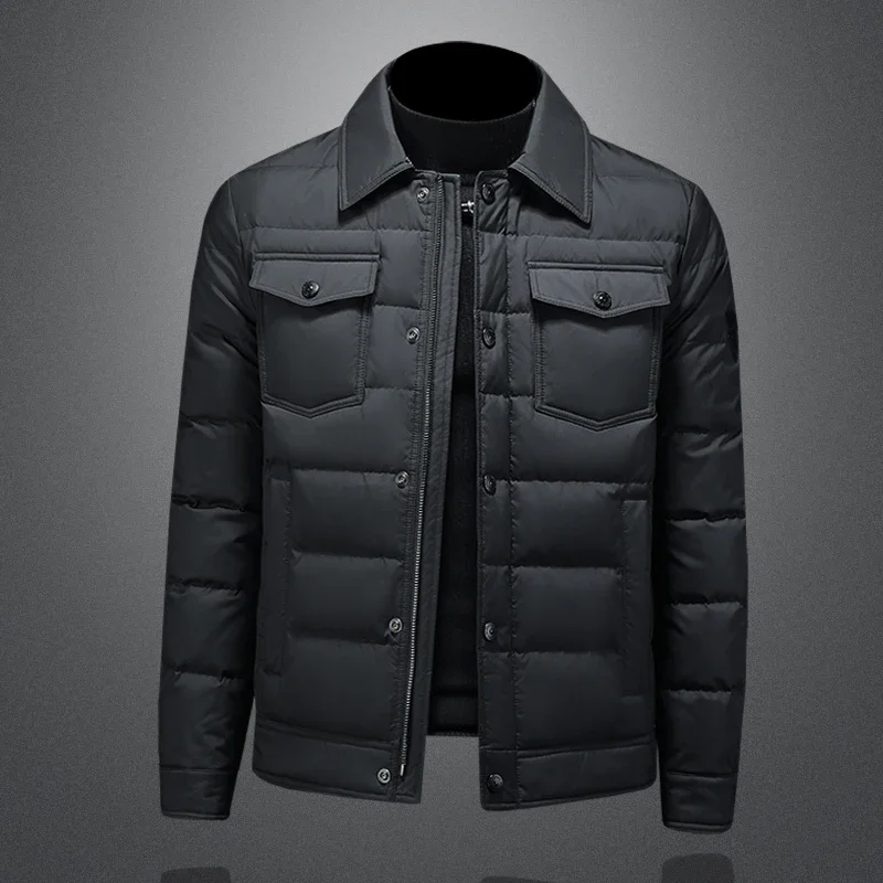 Minglu Autumn Winter Zipper Casual Men's Coats Luxury Solid Color White Duck Down Male Jackets Fashion Down Man Overcoats