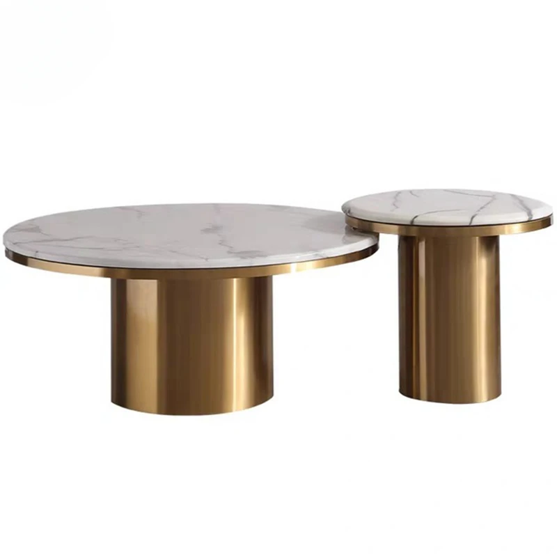 Modern Marble Coffee Table Round Small Nesting Tables Living Room Sofa Corner Table Luxury Gold Stainless Steel Base Tables