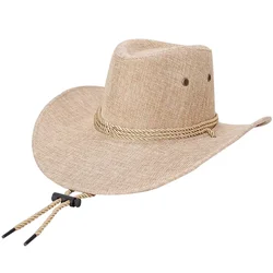 2021 Spring and Summer Big Brim Men's Hat Hemp Material Sun Hat Western Cowboy Hat Frosted Sun Hat Beach Hat Jazz Hat Riding Hat