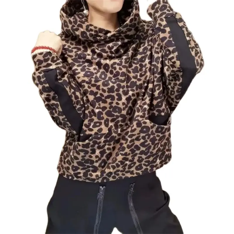 Leopard Print Plus Velvet Padded Sweater Autumn Winter New Hoodies Fashion Casual Loose Tops Women Hooded Pullover Female