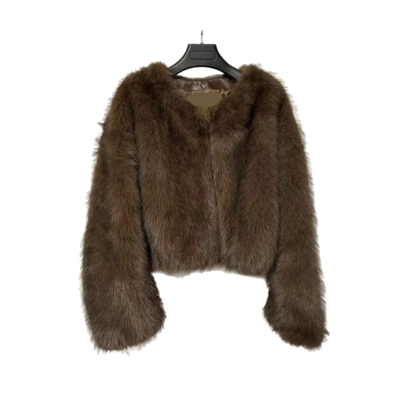 Outono inverno feminino casaco de pele do falso em torno do pescoço cintura alta projetado senhora eco pele jaqueta instagram-estilo fofo casaco de pele artificial