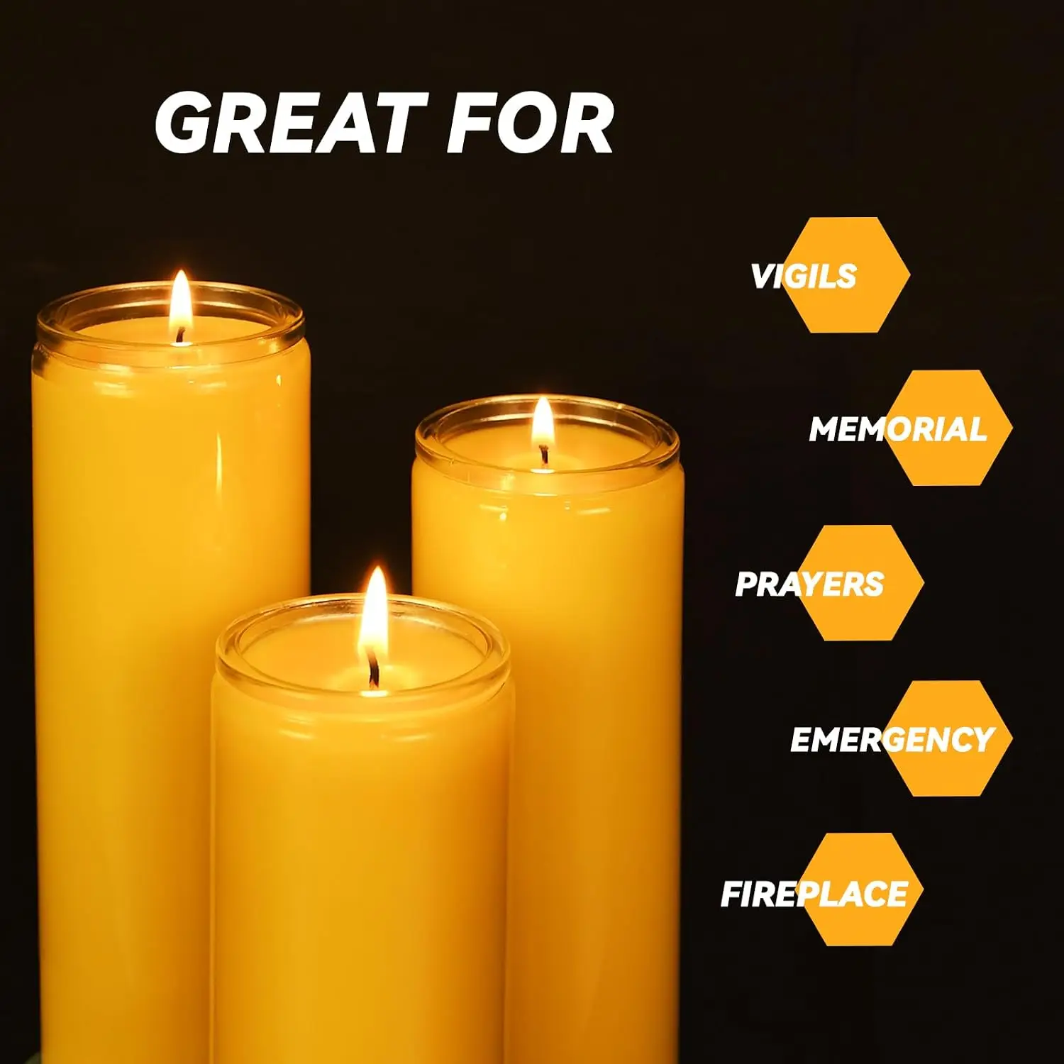 100% Paraffin Wax Candles in Glass Jar Yellow Unscented Prayer Candle 120 Hours Long Burn for Memorials, Vigil, Blessing