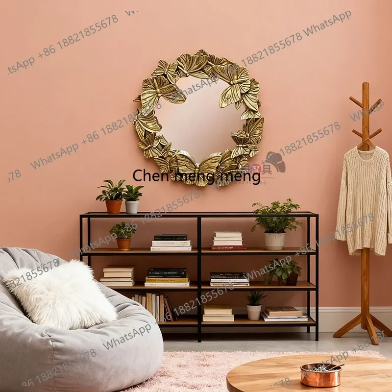 European Carved Living Room Entrance Decorative Wall-Mounted Dressing Table Makeup French Retro Decorative Mirror