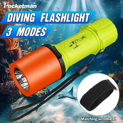 Scuba Diving Flashlight Waterproof Underwater Torch Super Bright Dive Flashlights Submersible Light with Wrist Strap